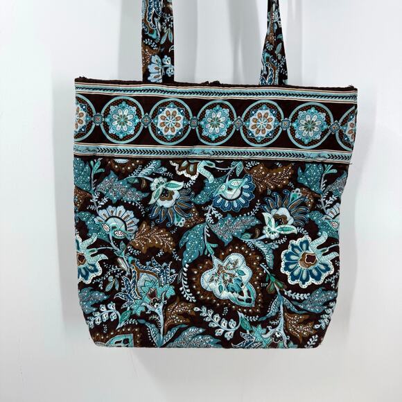 VTG Vera Bradley Tote Bag Java Blue Toggle Closure Brown Shoulder Retired Y2K - Picture 6 of 9